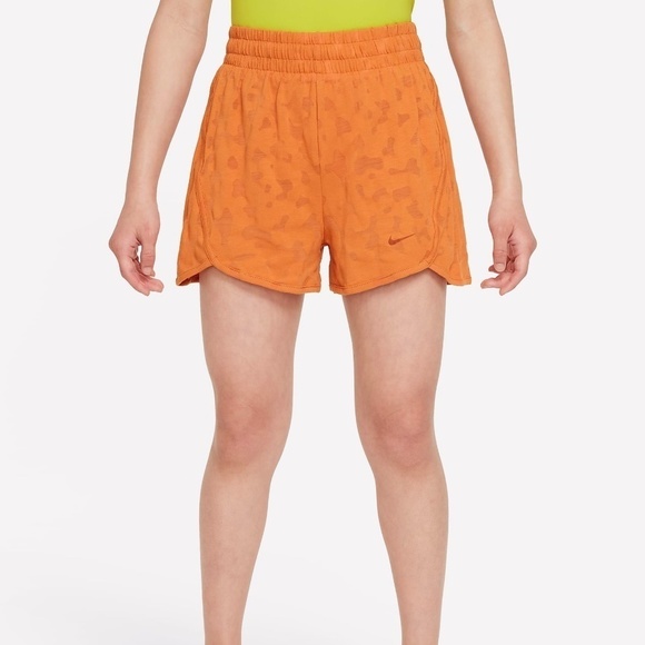 NWT Nike Dri-Fit Breezy Big Kids' Orange High-Waisted Training Shorts - Picture 1 of 14